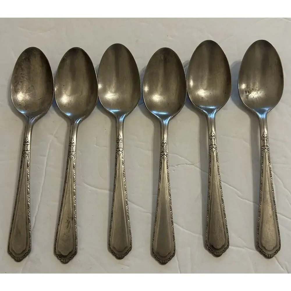 Antique Wallco Sectional A1+ Silver plate Carlton Set (6) Art Deco Dinner Spoons